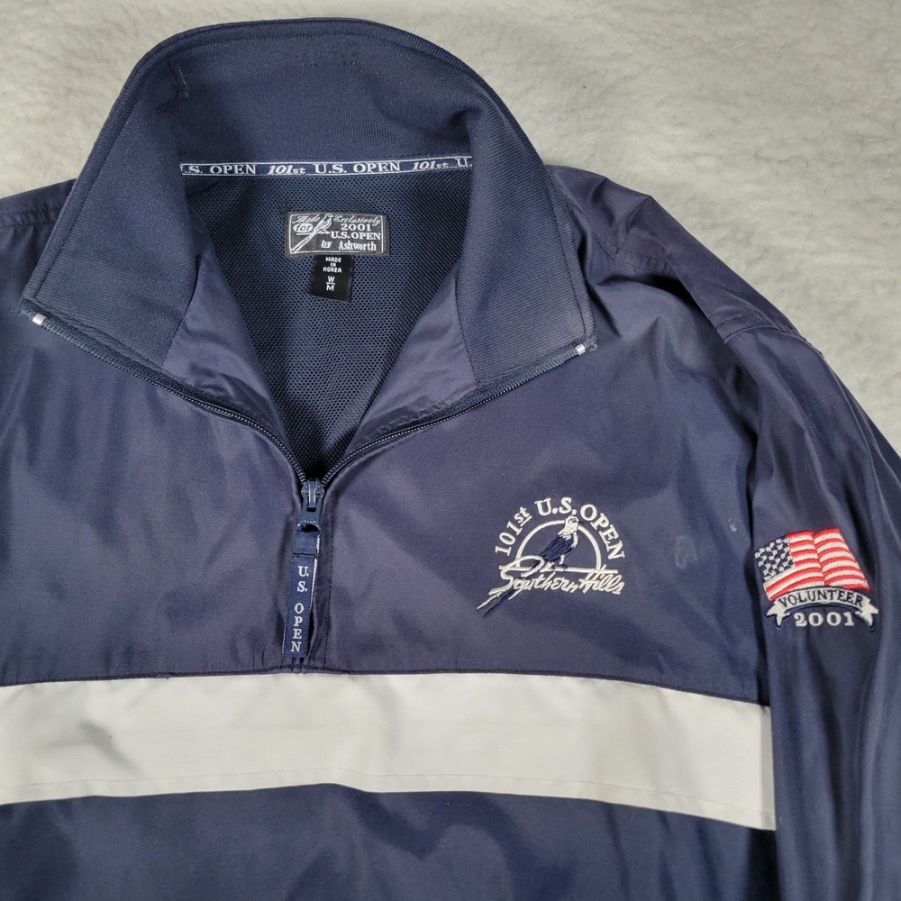 2001 U.S. Open Ashworth Windbreaker Mens Size Medium Navy Southern Hills 1/4 Zip